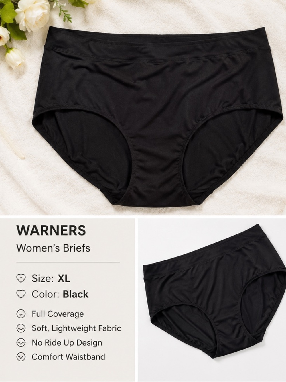 Warner's Black High-Waist Briefs XL